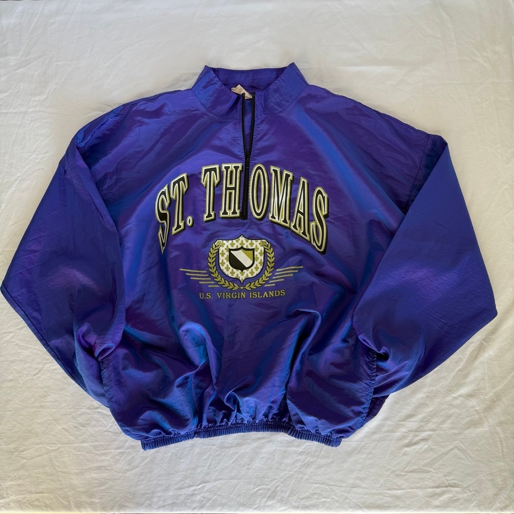 VTG 90s St Thomas US Virgin Islands Windbreaker Pullover Jacket Purple Metallic